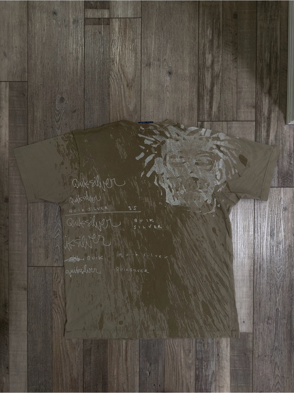 Vintage 90s Quicksilver Streamline AOP Puff Print Graphic Tee Tubular Tan Grunge